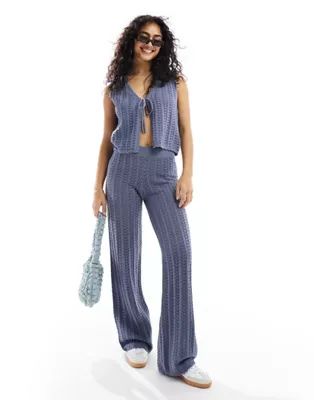ASOS DESIGN knitted vest and pants set in pointelle stitch in blue | ASOS (Global)