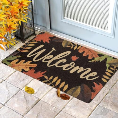 CiyvoLyeen Fall Leaves Welcome Doormat Indoor Outdoor Home Front Porch Rugs Thanksgiving Carpet Gift Autumn Entrance Decoration Supplies 17 x 30 Inches | Amazon (US)