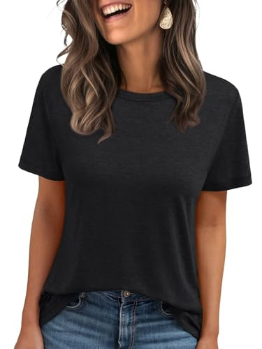 AUTOMET Summer Tops Women Spring Short Sleeve Shirts Beach Vacation Outfits Plus Size Workout Tshirts Casual Clothes 2025 02black XL | Amazon (US)