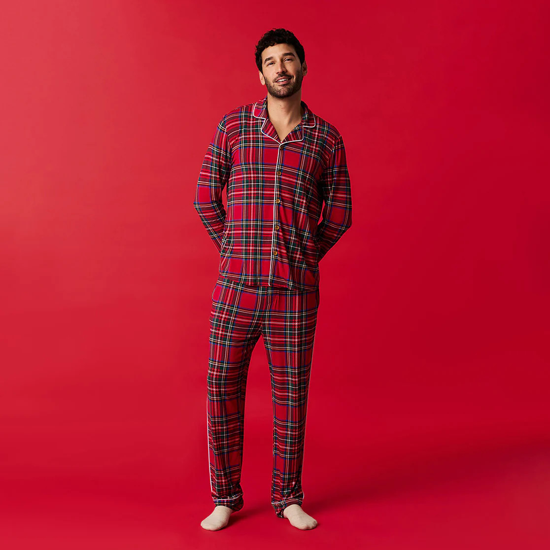 Plaid Red Long Sleeve Luxe Men's Pajamas | Red Tartan Plaid | Posh Peanut
