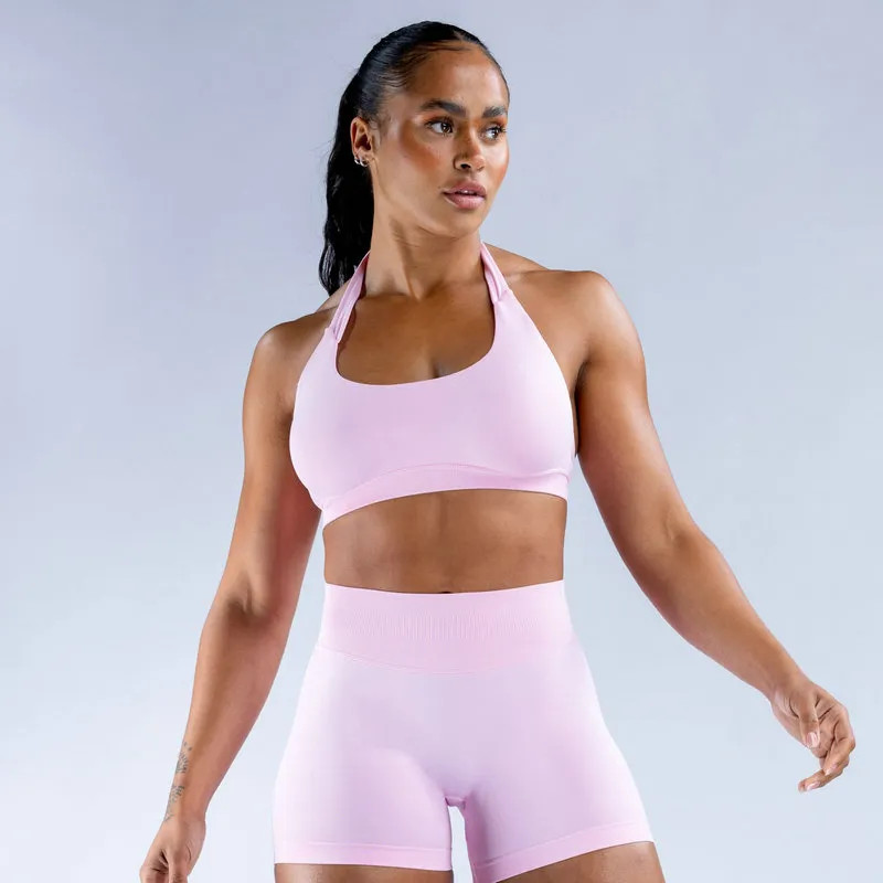 Impact Sport Set 2 Pieces Seamless Yoga Set Halter Bra Top High Waist Workout Scrunch Shorts Summ... | DHGate