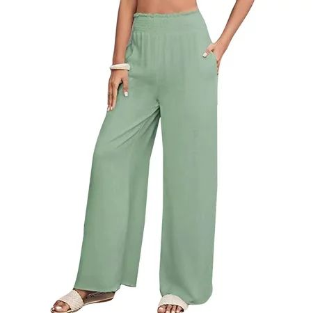 UKAP High Waist Boho Loose Pants for Women Baggy Wide Leg Palazzo Beach Pants with Pockets | Walmart (US)