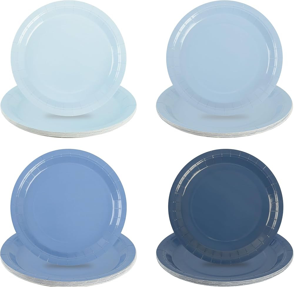 Dusty Blue Paper Plates Gradient Blue Party Plates 7”Disposable Round Dessert Plates for Birthd... | Amazon (US)