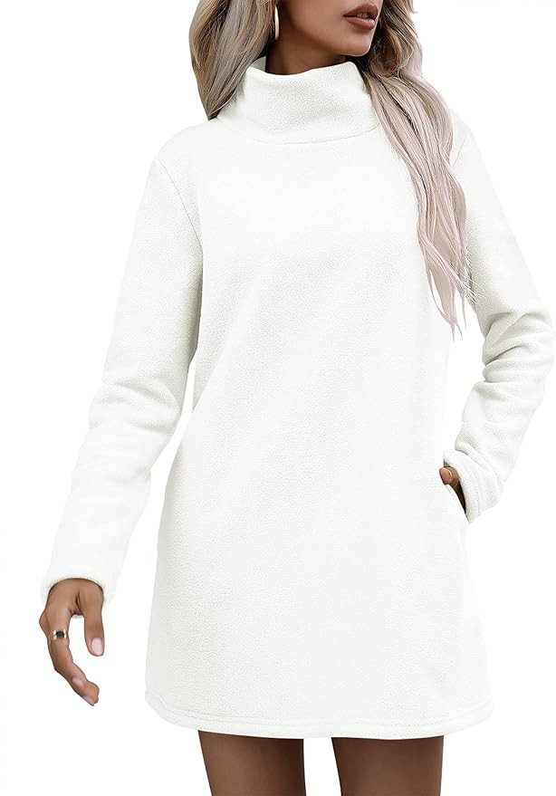 ANRABESS Womens Turtleneck Long Sleeve Terry Fleece Pullover Sweatshirts Tunic Top with Pockets | Amazon (US)