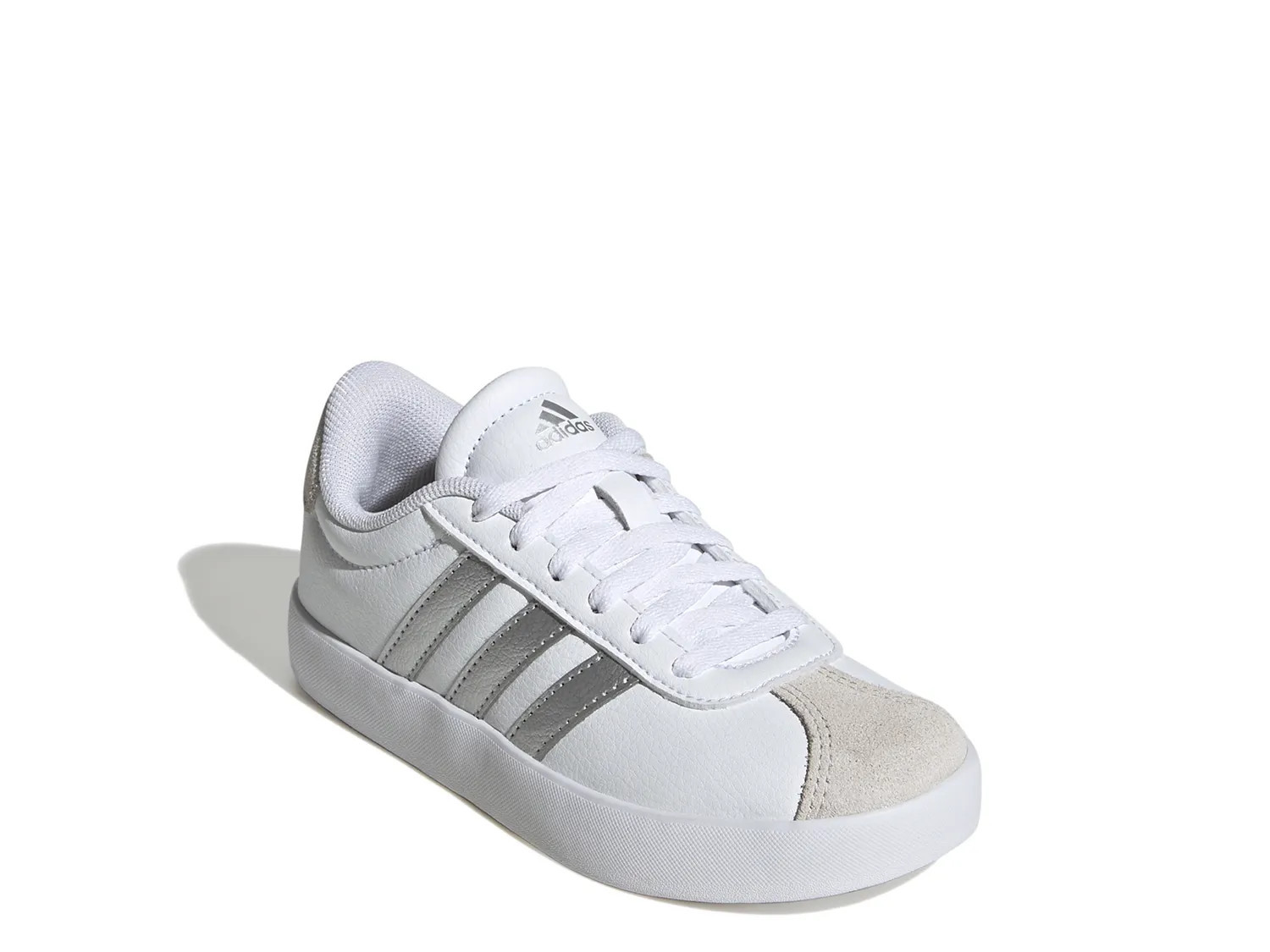 adidas VL Court 3.0 Sneaker Kids' | Girl's | White/Silver | Size 7 Youth | Sneakers | Lace-Up | DSW