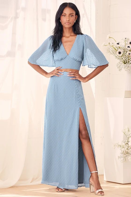 Save Your Love for Me Slate Blue Swiss Dot Two-Piece Maxi Dress | Lulus (US)