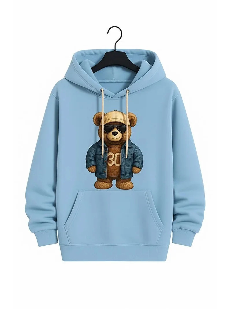 Trendy Light Blue Hoodie with Cool Teddy Bear Graphic, Soft Cotton Blend, Casual Streetwear Sweat... | Walmart (US)