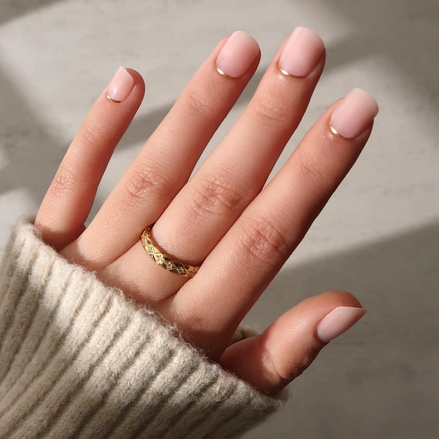 Glamnetic Press On Nails - Quiet Luxury | Super Short Neutral Fake Nails with Gold Reverse French... | Amazon (US)