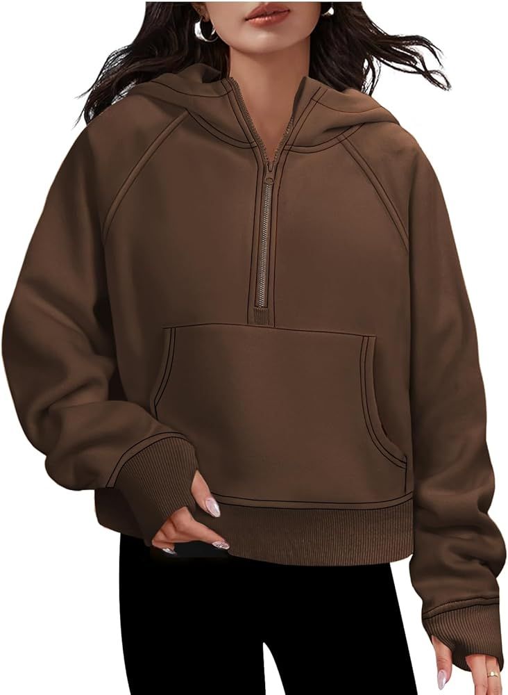 ATHMILE Sweatshirts For Women Cropped Hoodies Half Zip Fleece Pullover Winter Clothes Quarter Zip... | Amazon (US)