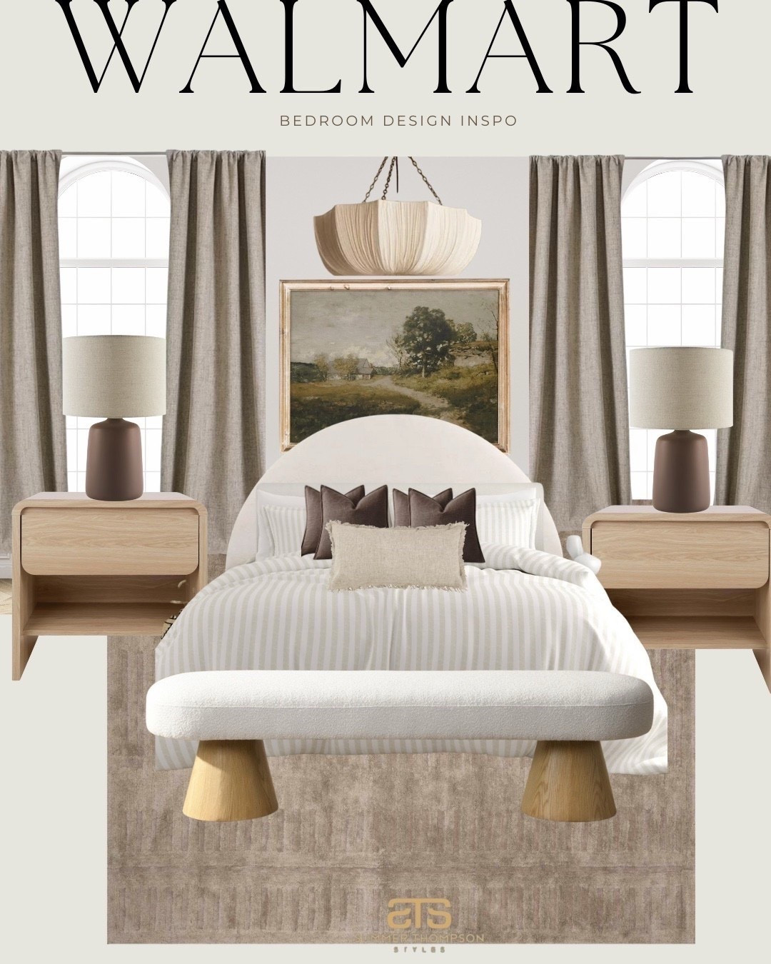 Neutral tones, cozy textures, and timeless accents! This Walmart bedroom design is the perfect mix of modern warmth and classic charm. From the layered bedding to the earthy lighting and furniture, every detail is designed to create a calming retreat you’ll love coming home to. 🤎✨
 #walmartbedroomdecor #walmartfinds #walmarthome #neutralbedroomdecor #bedroomdesignideas #modernbedroominspo #cozybedroomdecor #affordablehomedecor #bedroomstyling #walmartstyle


#LTKStyleTip #LTKHome #LTKU