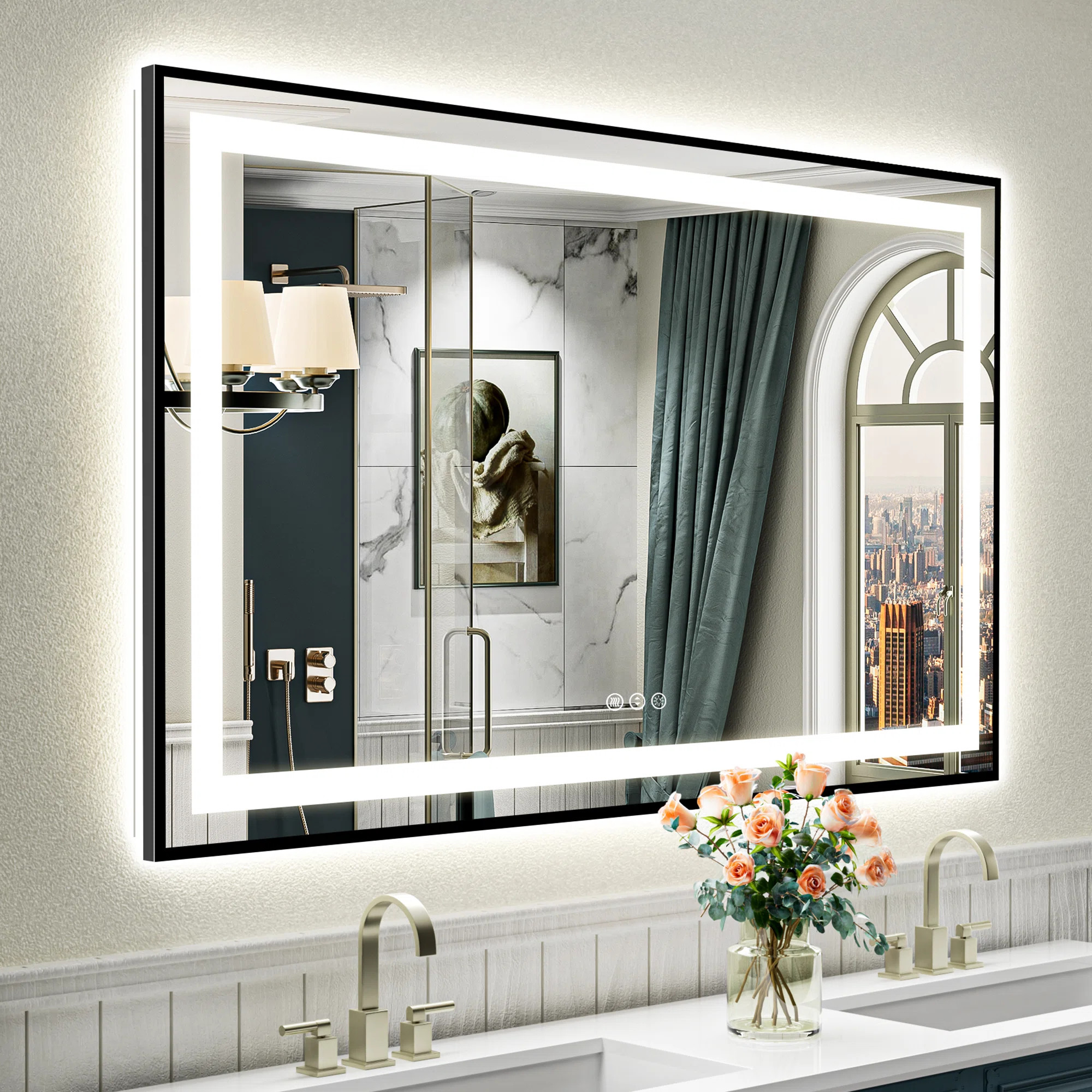 Matte Black Matel Framed LED Bathroom Mirror with Front-lit and Back-lit, Memory Function, 3 Colo... | Wayfair North America