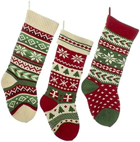 Kurt Adler Heavy Knit Snowflake and Chrismas Tree Stocking - 3 Assorted | Amazon (US)