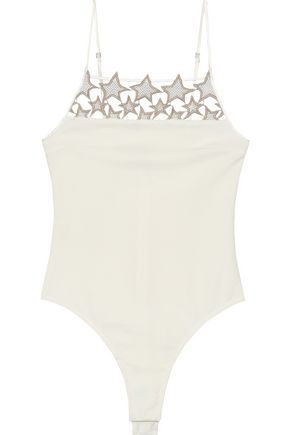 Guipure lace-trimmed stretch-jersey bodysuit | The Outnet (US and CA)