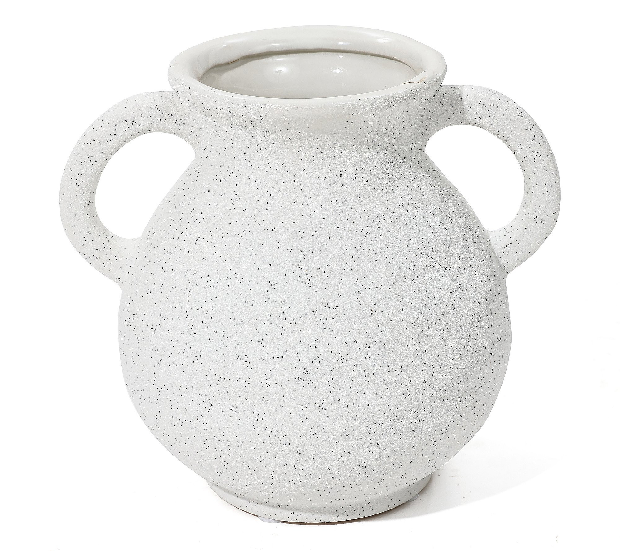 LuxenHome White Ceramic Jug Round Vase with Han dles | QVC