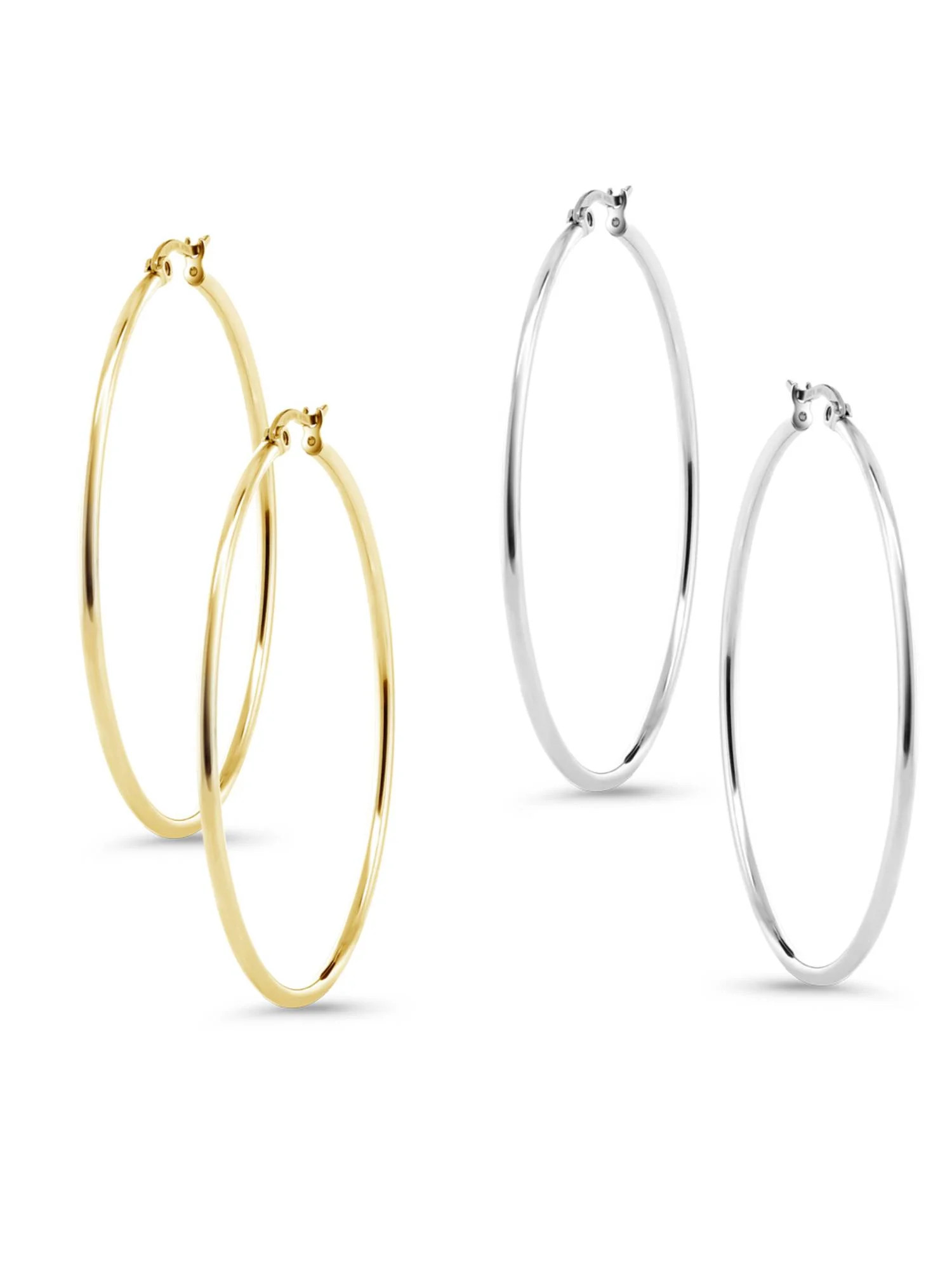 Stunning Stainless Steel Hoop Earrings Two-Pair Set in Silver and Gold, 50mm Diameter | Walmart (US)