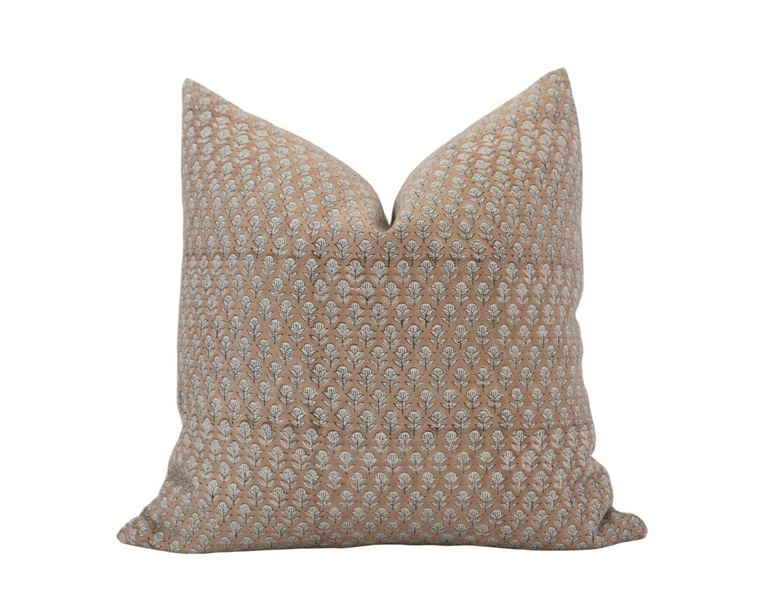 VINATA || Beige Brown Floral Pillow Cover Brown Block Print Pillow Farmhouse Floral Linen Pillow ... | Etsy (US)