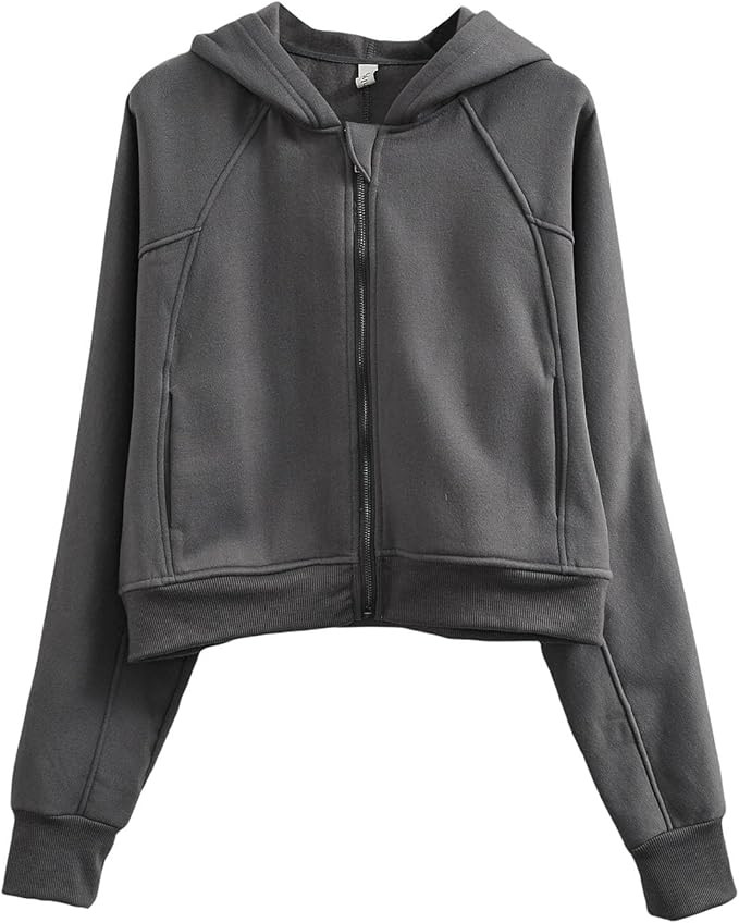 Amazhiyu Women' s Fleece Oversized Full-Zip Cropped Hoodie Winter Crop Top | Amazon (US)