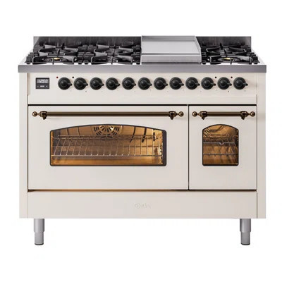 ILVE Nostalgie II Series 48 inch Dual Fuel Range with 8 Sealed Burners, Griddle (Glass Door) | Wayfair North America