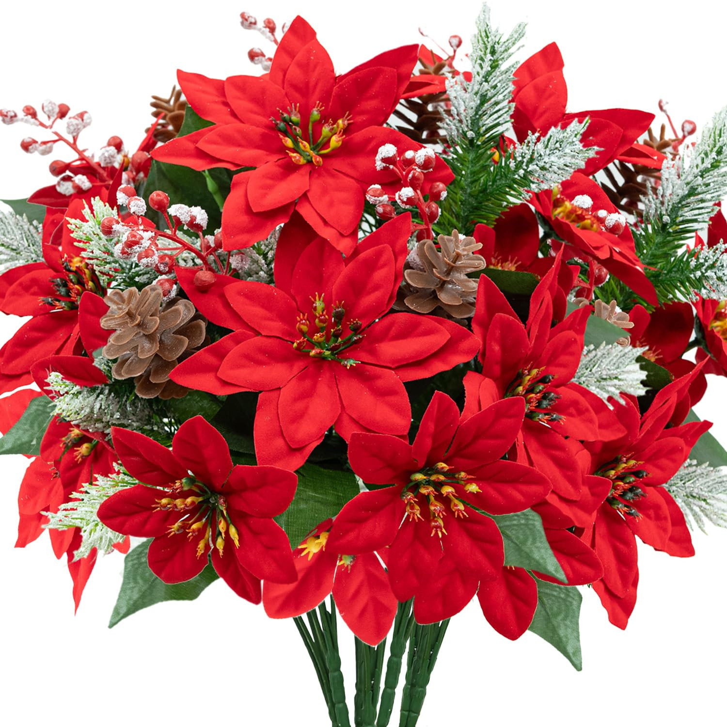 4 Pack Poinsettias Artificial Christmas Flowers Silk Poinsettia Flowers Artificial Christmas Bouq... | Amazon (US)