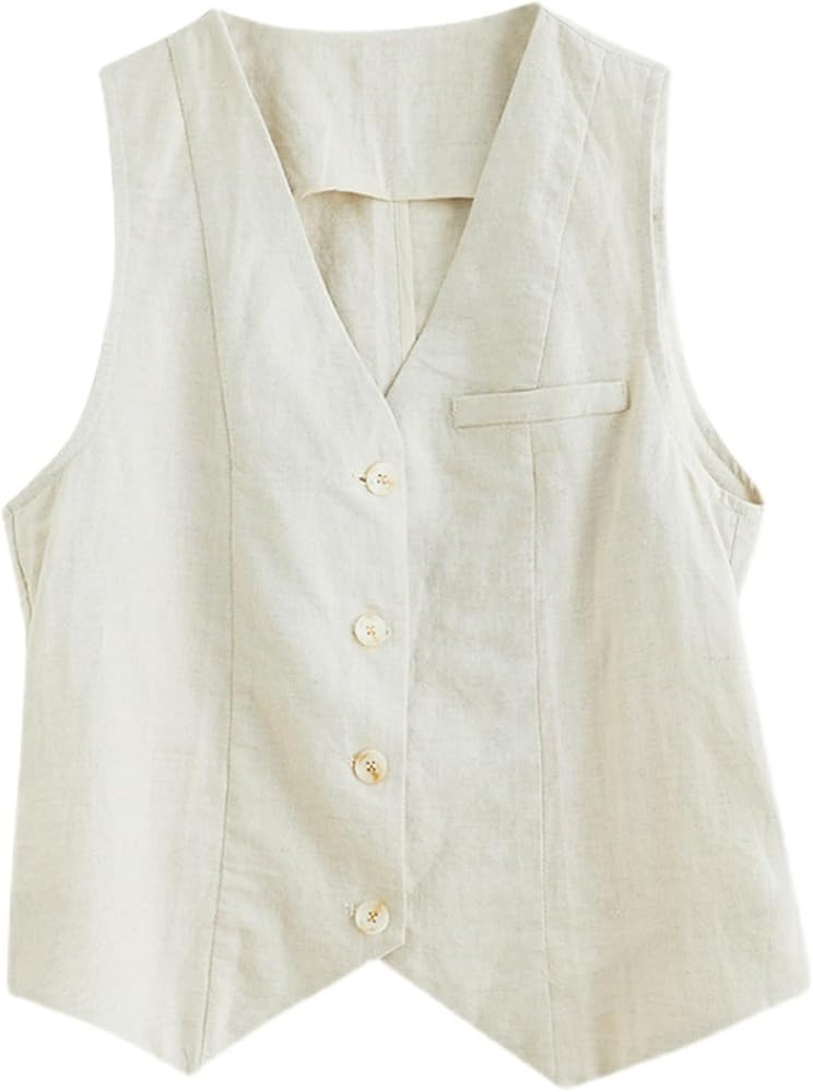 MINTLIMIT Women's Linen Vest Summer Sleeveless V Neck Waistcoat Lightweight Work Casual Cotton Bl... | Amazon (US)