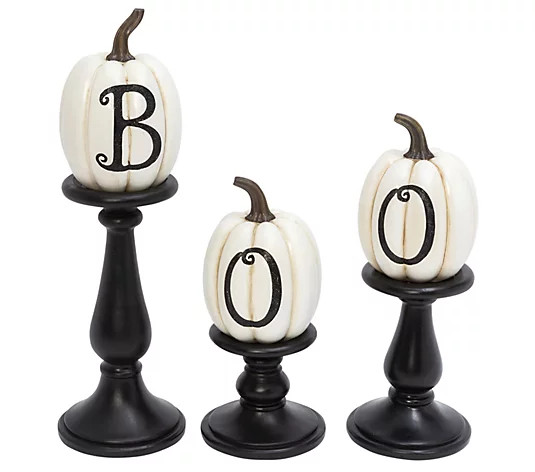 Set of three white pumpkins on candleholders byGerson Co | QVC