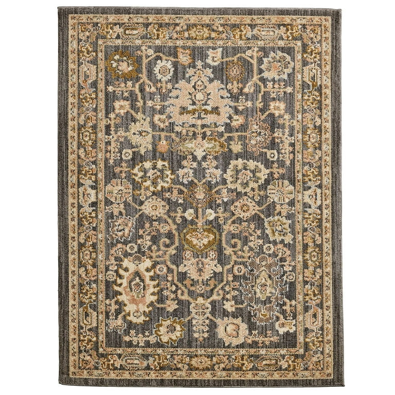 Better Homes and Garden Modern Oushak Low Pile Stain and Fade Resistant Indoor Area Rug, Gray, 5'... | Walmart (US)