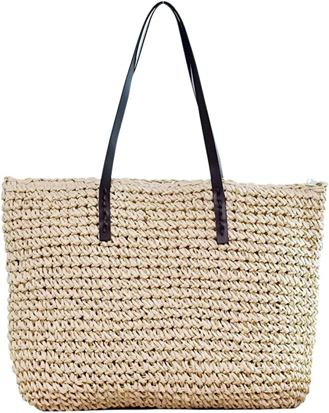 Ayliss Women Straw Woven Tote Large Beach Handmade Weaving Shoulder Bag Purse Straw Handbag | Amazon (US)