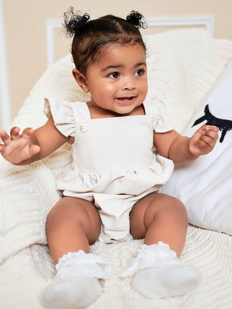Baby Girl Solid Ruffle Cuff Bodysuit | SHEIN