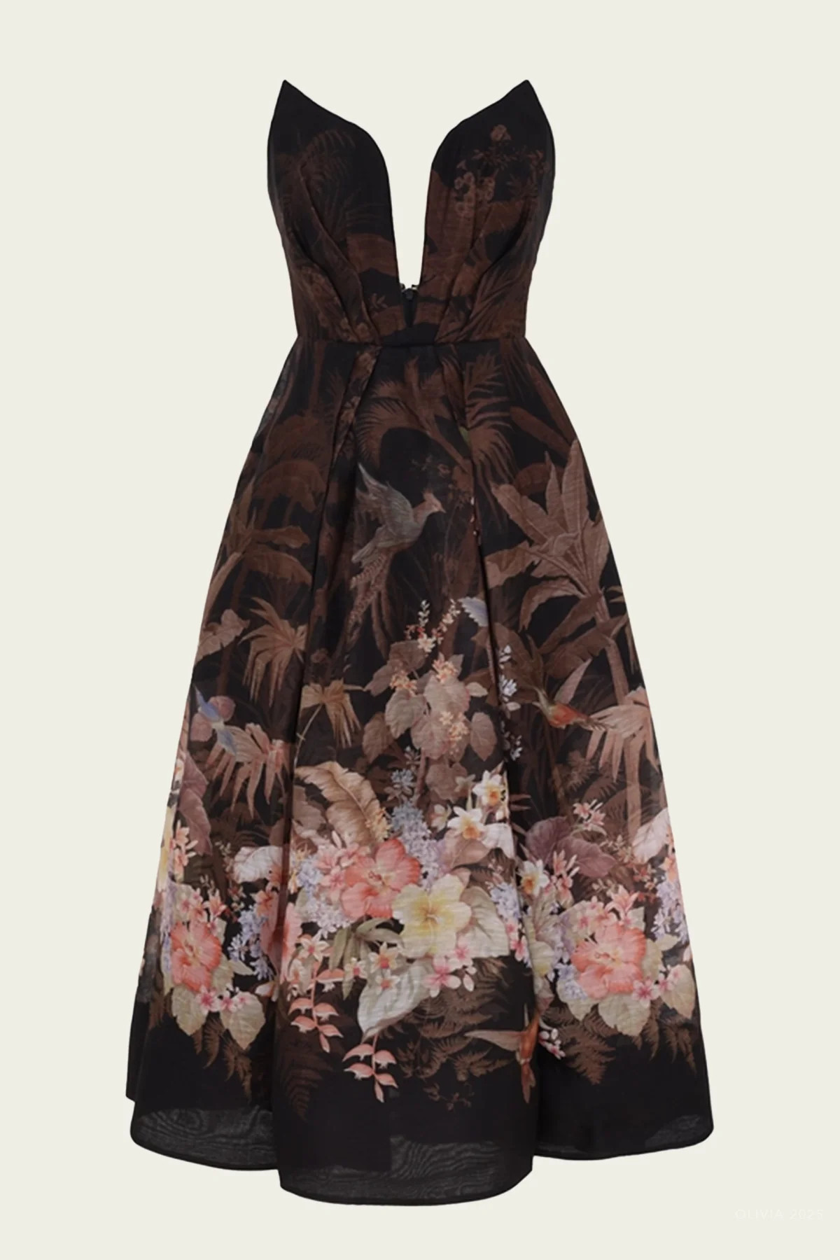 Illuminate Draped Midi Dress in Black Tropical - 1 | Shop Olivia