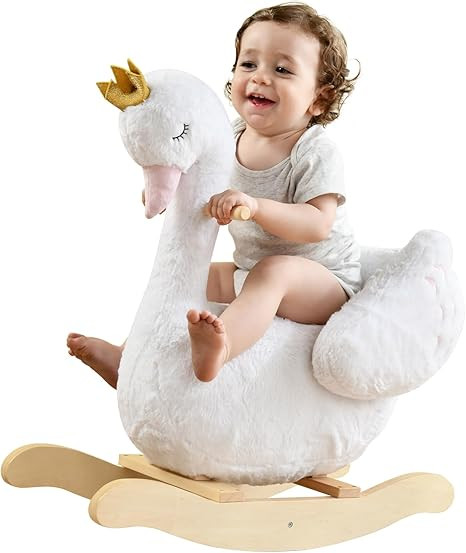 labebe Kids Rocking Horse White Swan, Stuffed Animal Wooden Rocker for Children 6 Months Boys and... | Amazon (US)