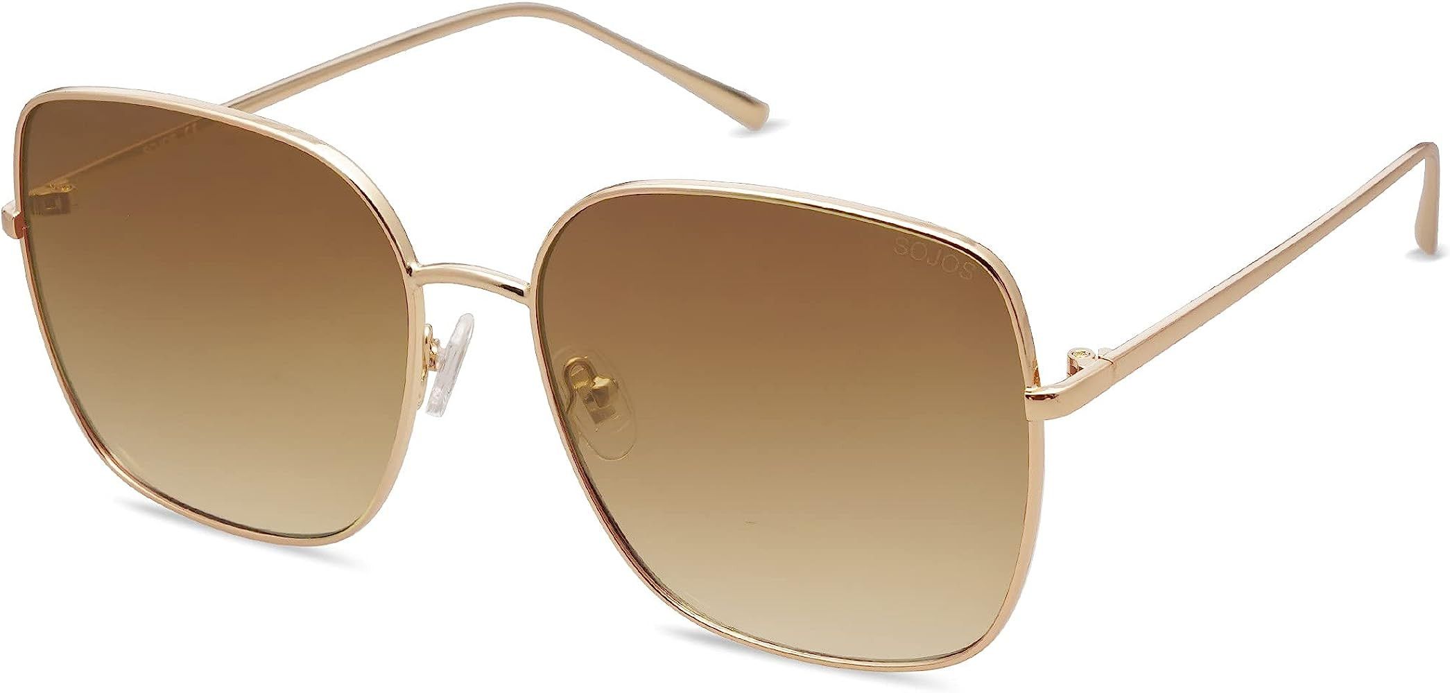 SOJOS Trendy Oversized Square Metal Frame Sunglasses | Amazon (US)