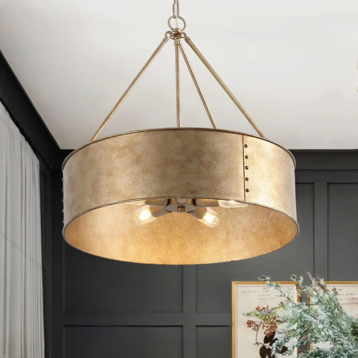 24" 5-light Distressed Metal Drum Chandelier | Wayfair North America