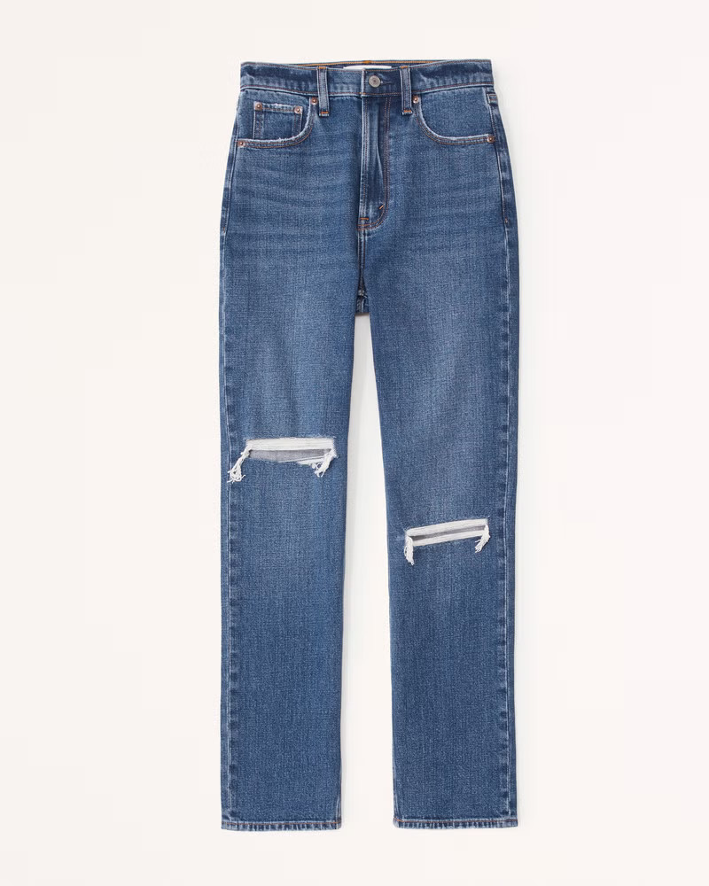 Abercrombie & Fitch Women's Ultra High Rise Ankle Straight Jean in Medium Destroy - Size 30 X-SHORT | Abercrombie & Fitch (US)