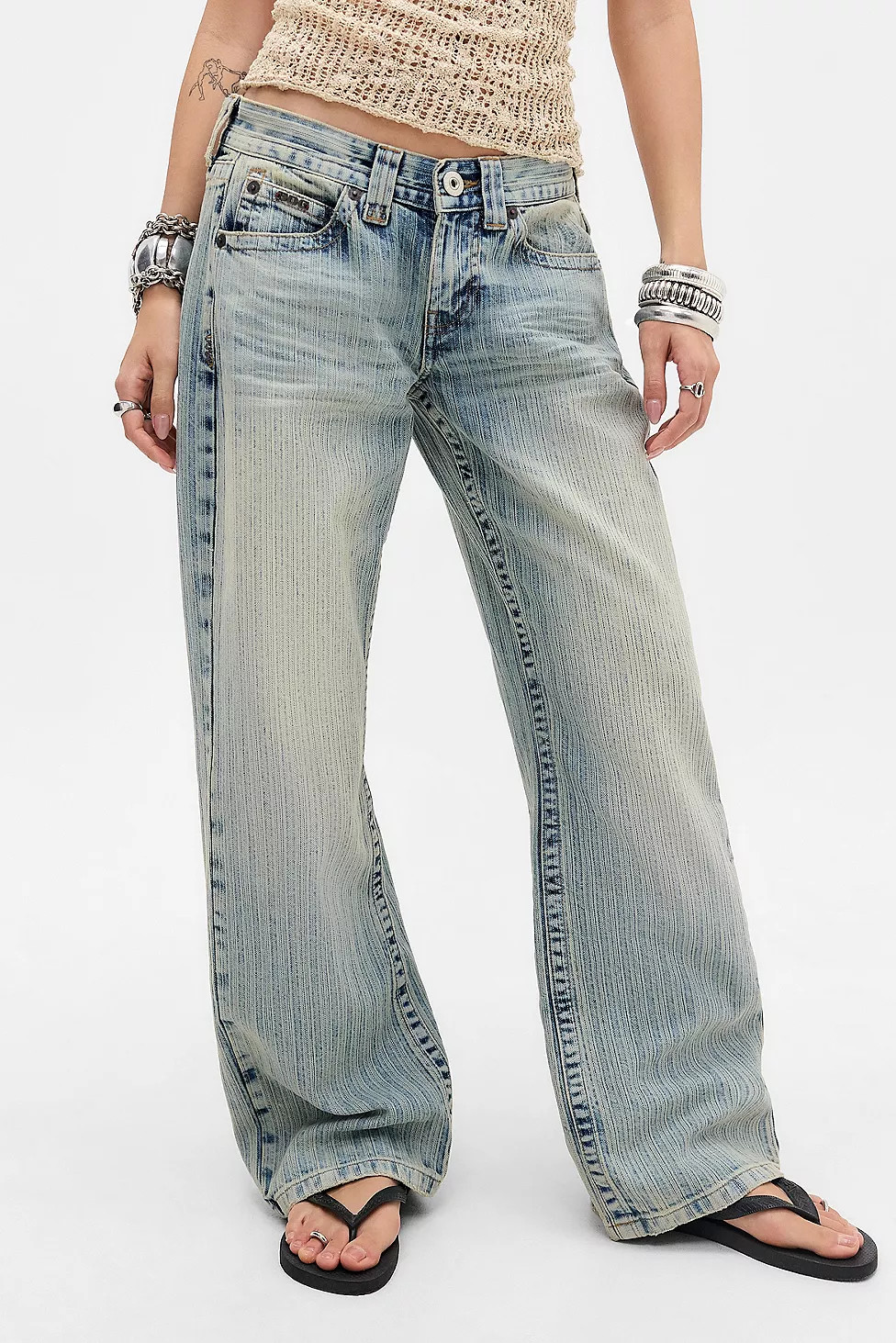 BDG Kayla Lowrider Jacquard Pinstripe Jeans | Urban Outfitters UK