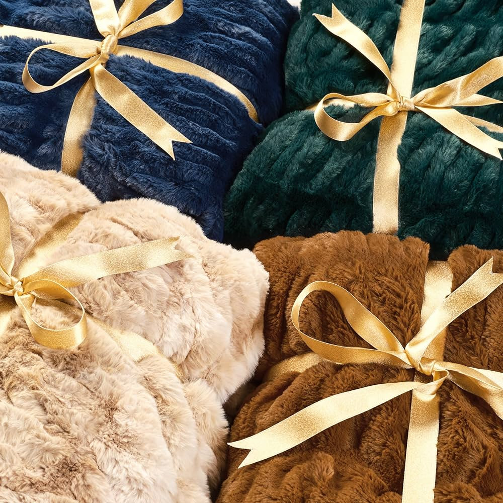 Chanasya Premium Ruched Faux Fur Throw Blanket - Luxurious, Soft Reversible Mink Blanket - 50" x ... | Amazon (US)