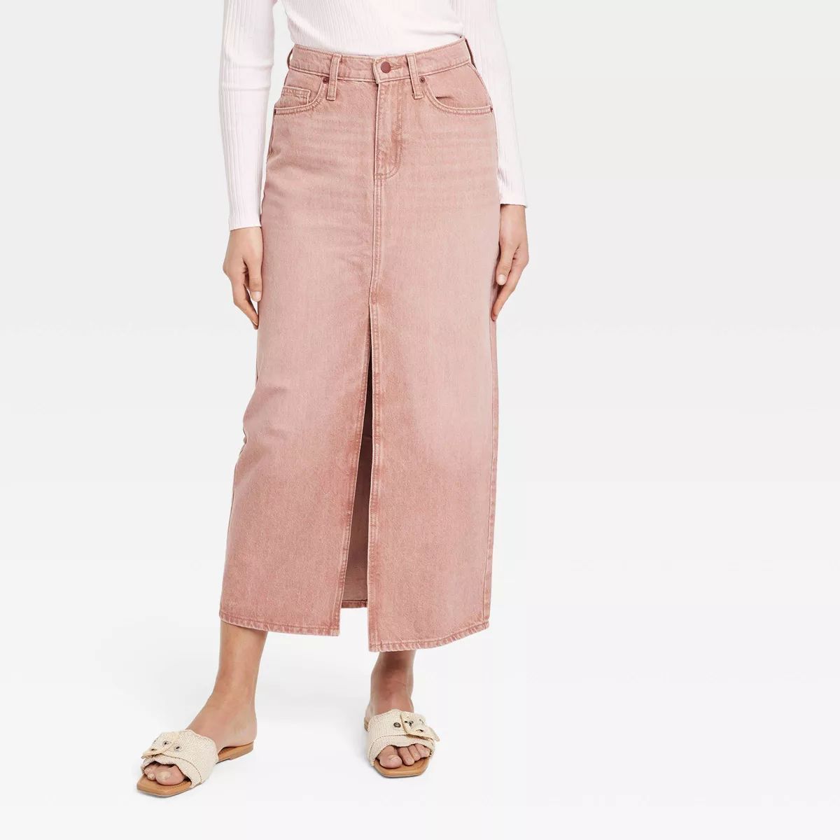 Women's Denim Maxi Skirt - Universal Thread™ Clay Pink 6 | Target