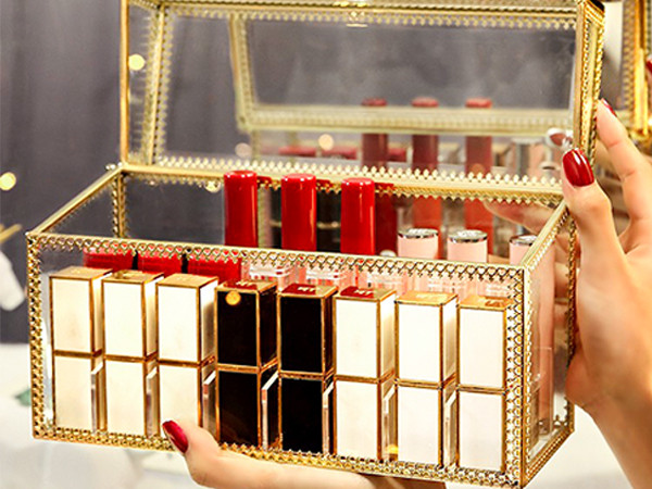 PuTwo Lipstick Organizer 24 Slots Handmade Glass & Brass Lipstick Holder With Lid Lip Dustproof Glos | Amazon (US)