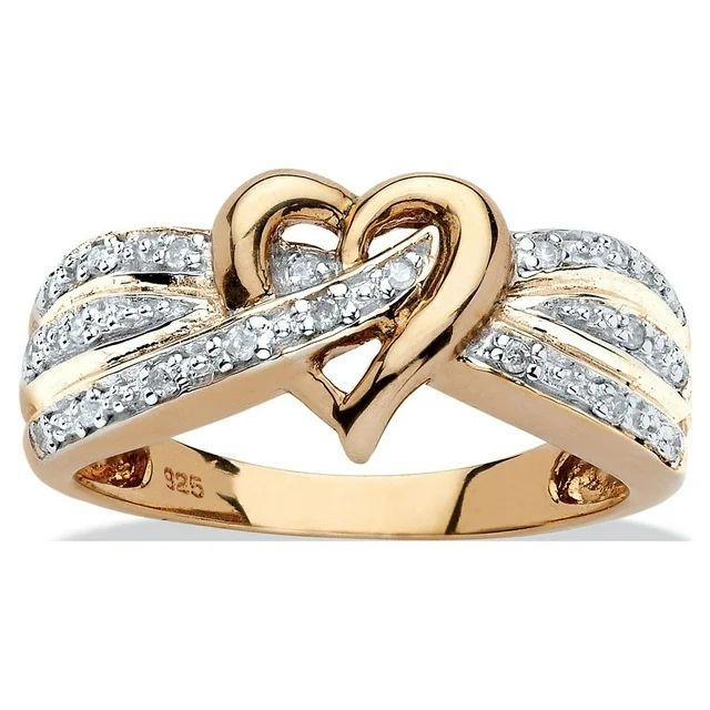 1/10 TCW Round Diamond Crossover Heart Ring in 18k Yellow Gold over Sterling Silver | Walmart (US)