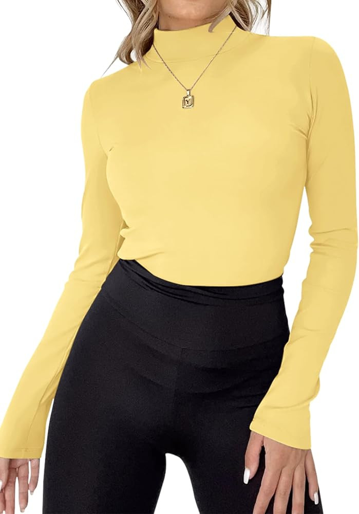 Rapbin Womens Long Sleeve Mock Turtleneck Tops Knit Basic Stretch Fitted Pullover Lightweight The... | Amazon (US)