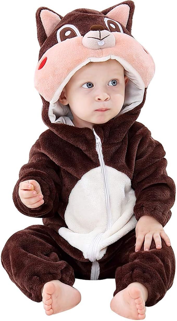 MICHLEY Unisex Baby Hooded Romper Winter Flannel Jumpsuit Cartoon Cosplay Costume,2-24months | Amazon (US)