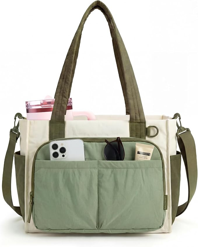BAGSMART Tote Bag for Women, Work Bag fits 13.3"/15.6" Laptop, Puffy Travel Tote Handbag with 30o... | Amazon (US)