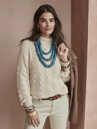 Mock-Neck Cable Sweater | Banana Republic Factory