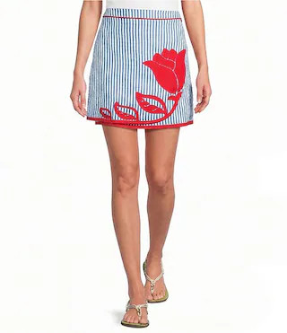FARM Rio Sky Stripes Floral Blue Coordinating Mini Skirt | Dillard's | Dillard's