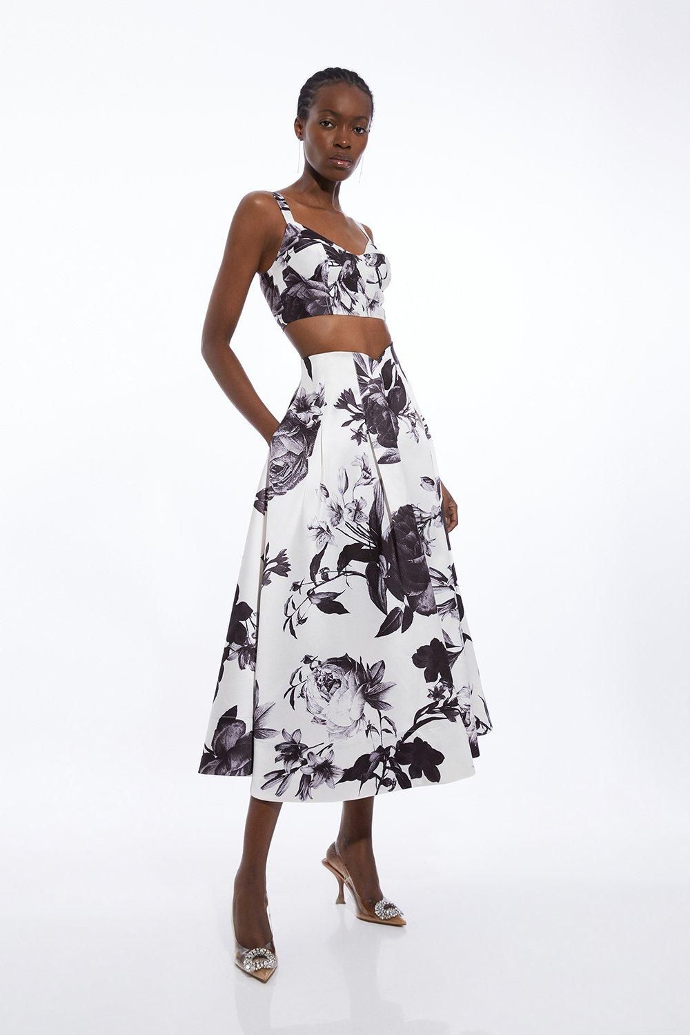 Rose Floral Twill Prom Skirt | Karen Millen UK + IE + DE + NL