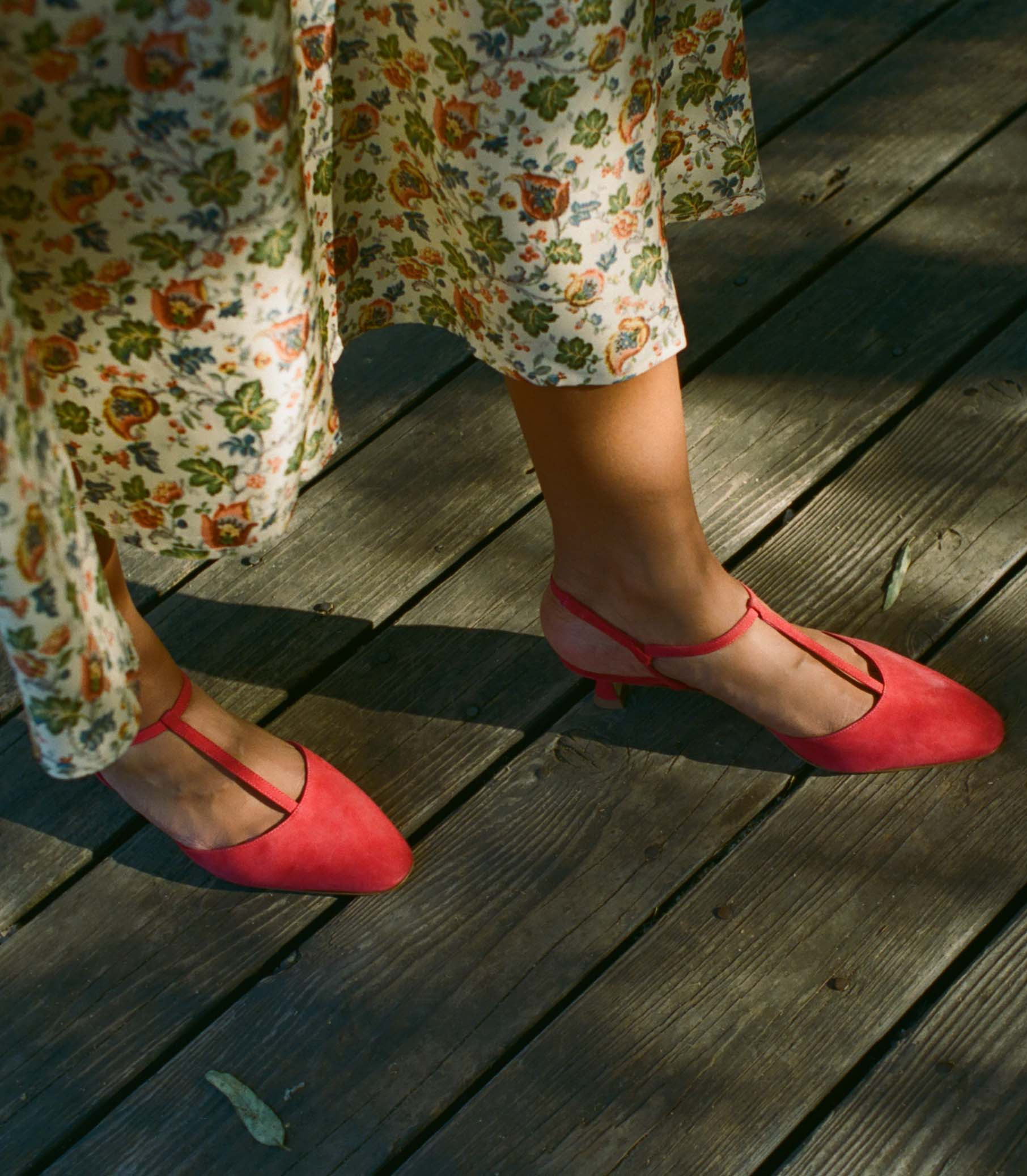Tabitha T Strap Heel - Raspberry Suede | DÔEN | DOEN