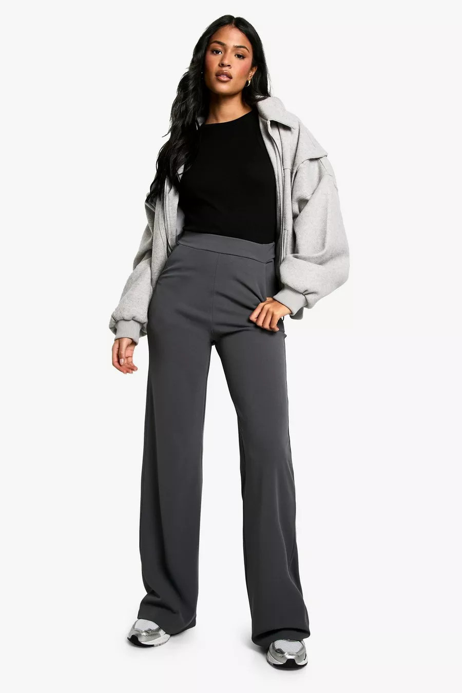 Tall High Waisted Stretch Wide Leg Trousers | Boohoo.com (NL)