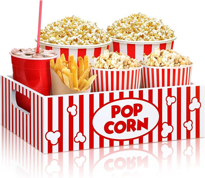 Movie Night Supplies Snack Trays with Handles Reusable Wooden Movie Gift Basket for Theater Popco... | Amazon (US)