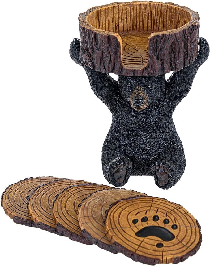 Black Bear Coasters Set - Coasters with Holder Rustic Home Decorations - Home Bar Accessories and... | Amazon (US)