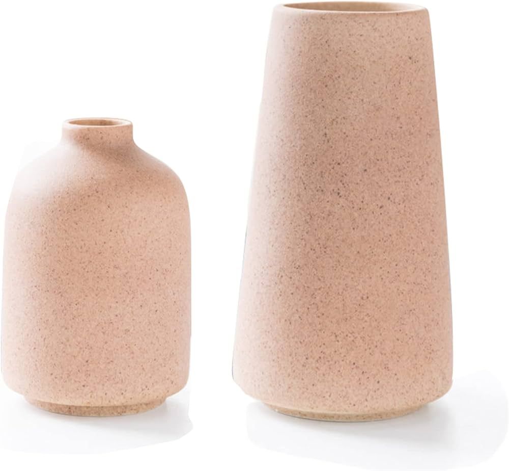 Clay Ceramic vases Home Decor 2pcs Small vase Set Boho vase Modern Farmhouse Decor (Brown) | Amazon (CA)