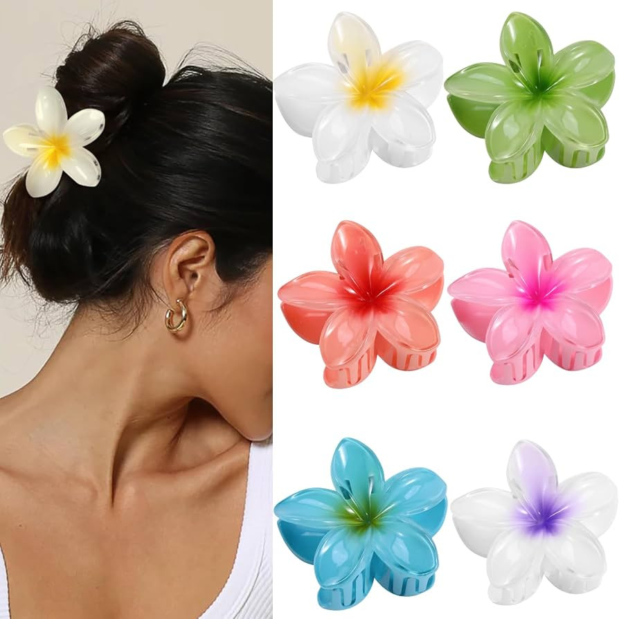 Hawaiian Flower Hair Clips – 6 Pack Colorful Claw Clips for Women & Girls, Large Aesthetic Hair... | Amazon (US)
